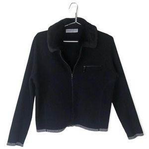 Vintage Fur Collar Merino Wool Zip Jacket